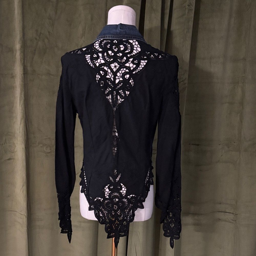 Casadei denim / Black Lace Detail jacket, US6 - Picture 4 of 10